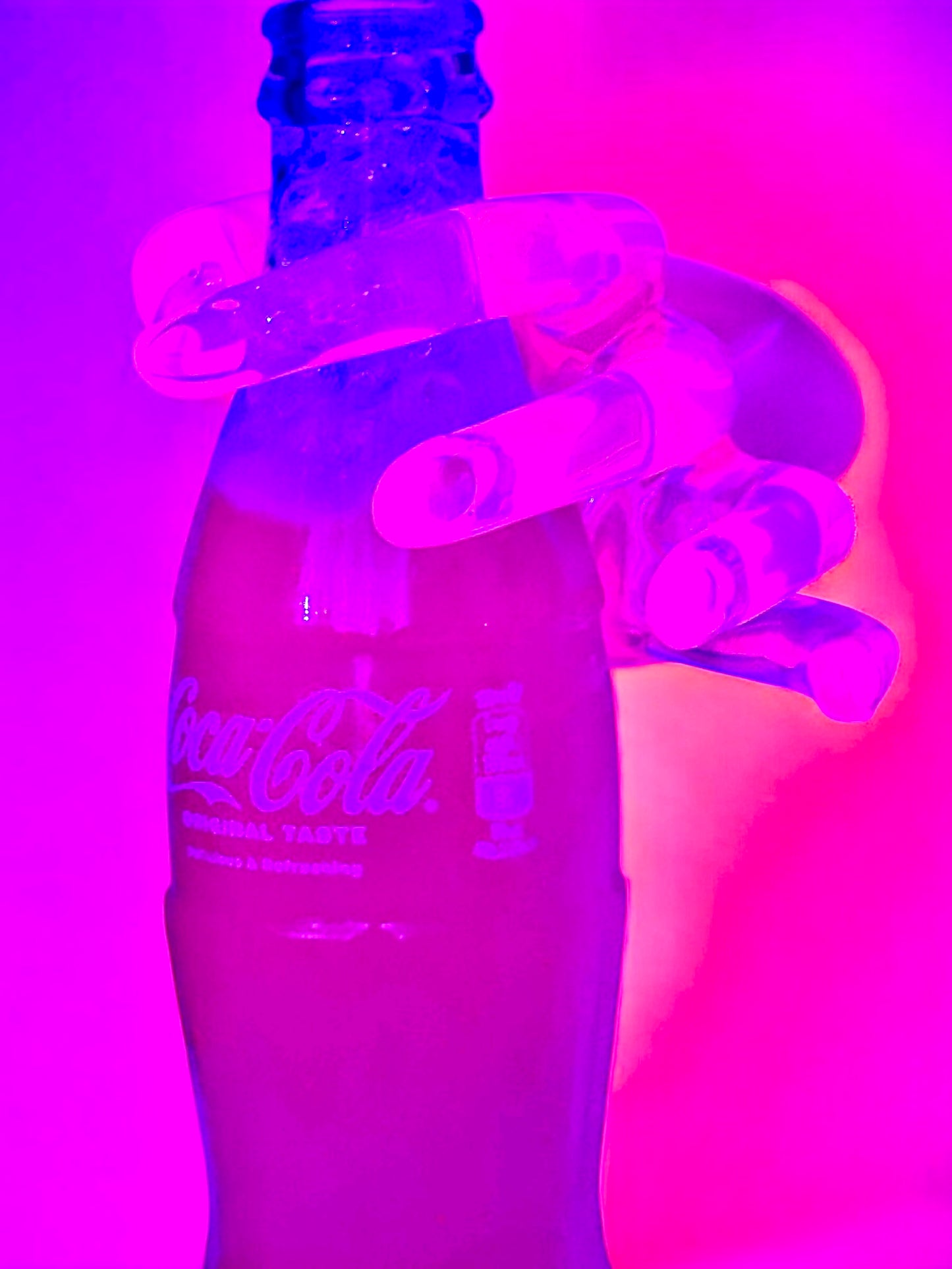 Coca Cola Original Bottle Fluorescent Neon Pink Pop Art Crystal Resin Showpiece / Sculpture