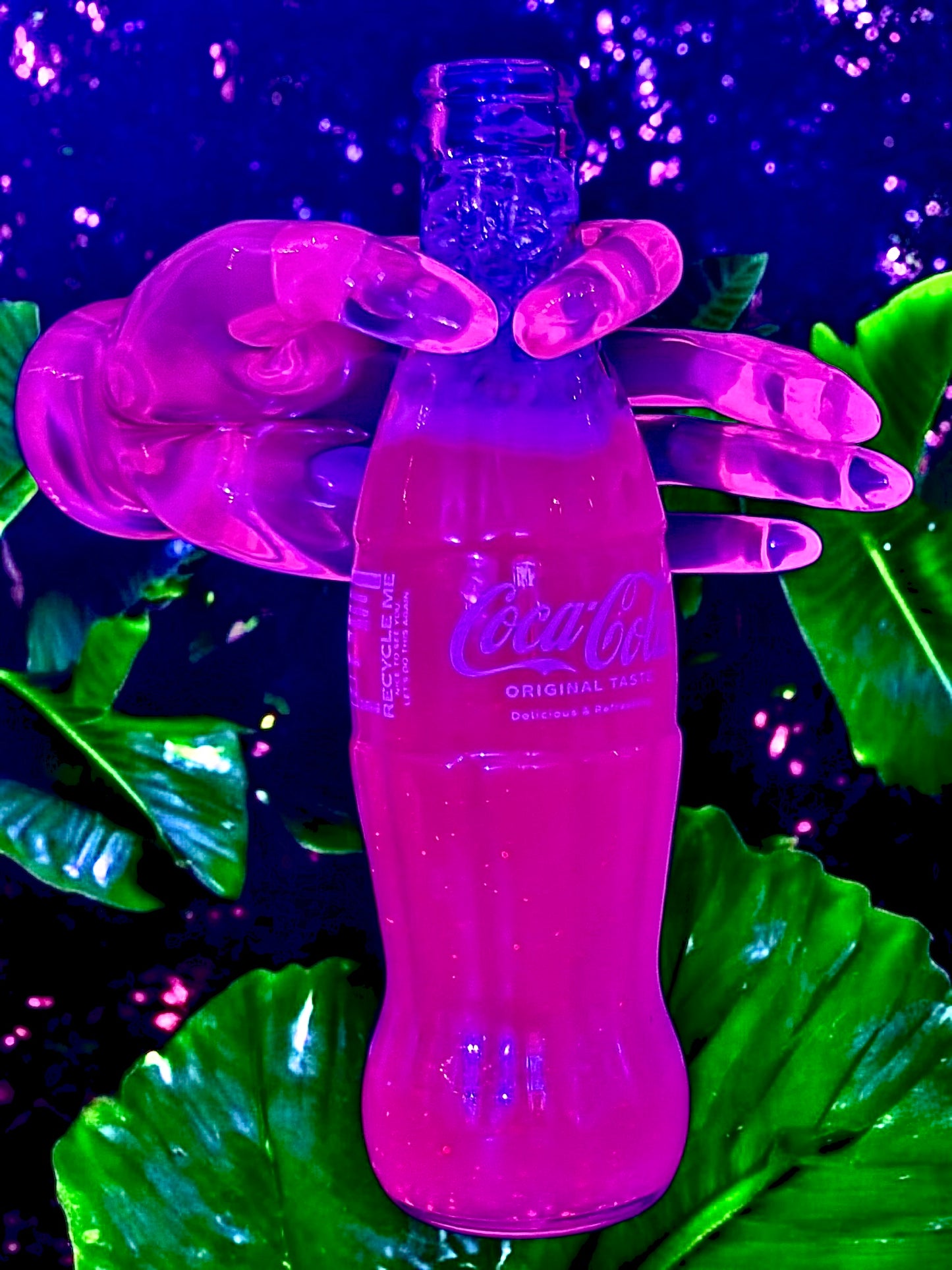 Coca Cola Original Bottle Fluorescent Neon Pink Pop Art Crystal Resin Showpiece / Sculpture