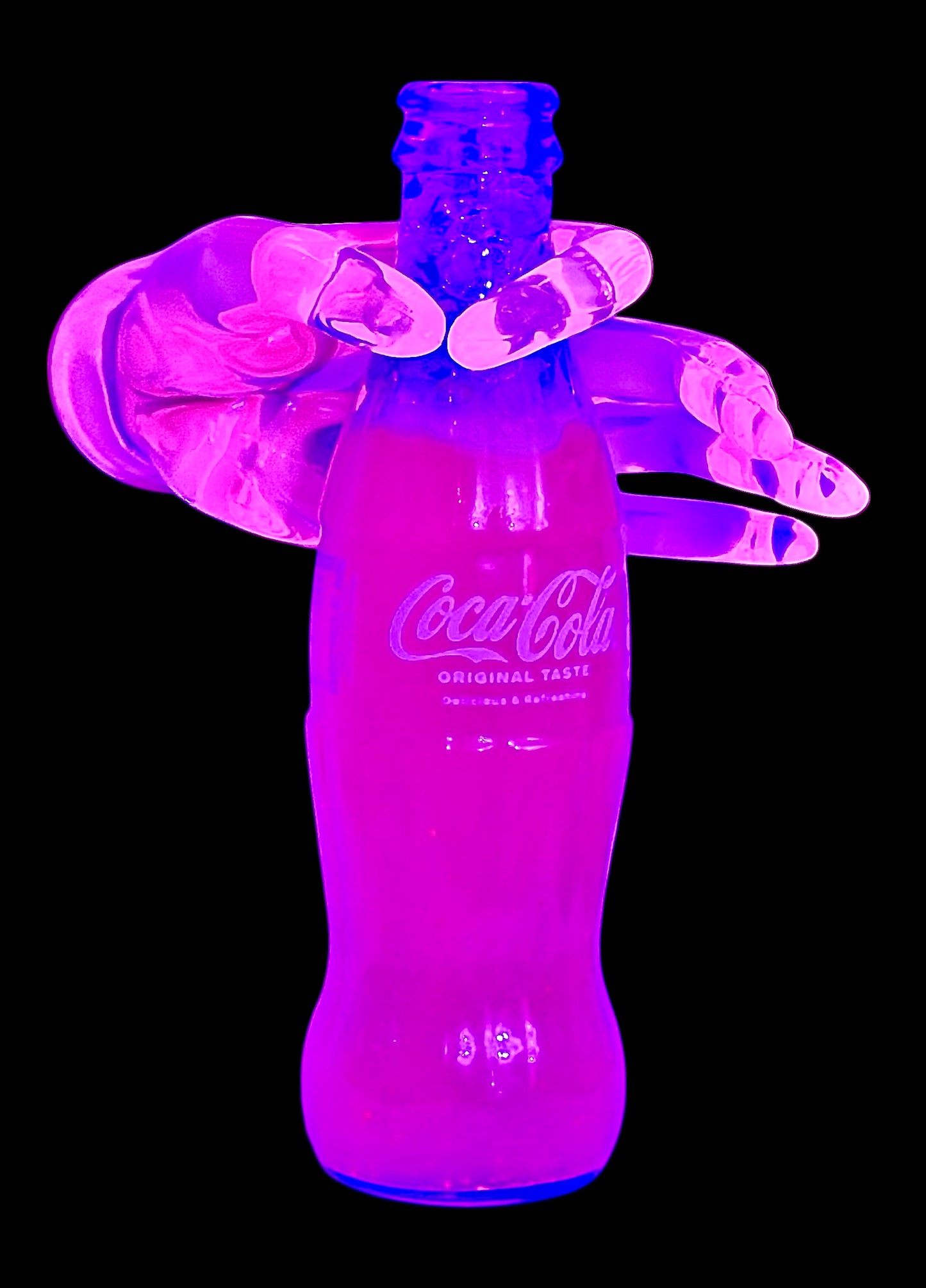 Coca Cola Original Bottle Fluorescent Neon Pink Pop Art Crystal Resin Showpiece / Sculpture