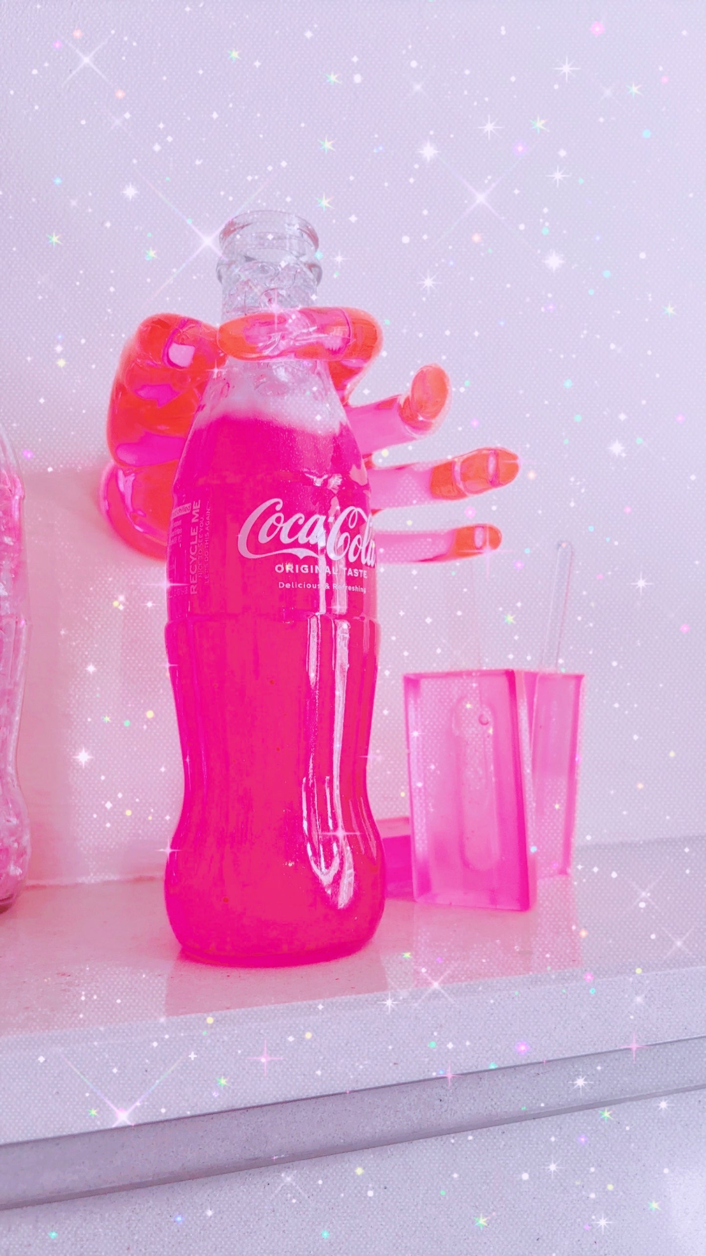 Coca Cola Original Bottle Fluorescent Neon Pink Pop Art Crystal Resin Showpiece / Sculpture